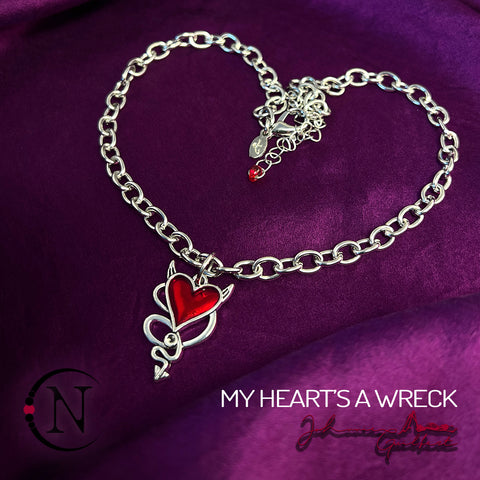 Red Choker/Double Wrap Bracelet/Necklace ~ My Heart's A Wreck by Johnnie Guilbert